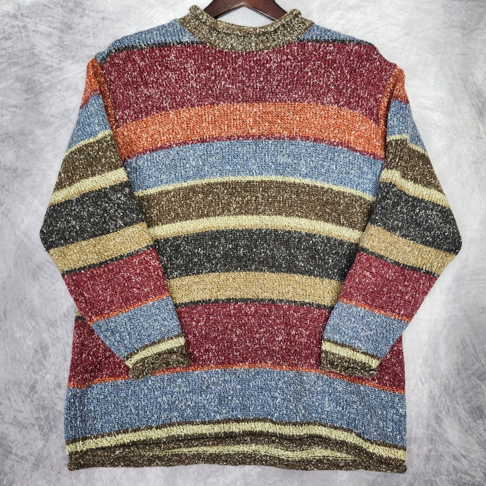 Vintage 90s Chunky Knit Multicolor Striped Sweater Earthy Grunge Mens Large